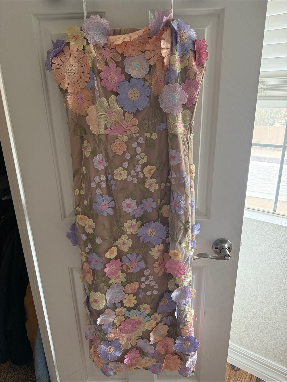 Floral Appliqué Dress in Pastel Multicolor